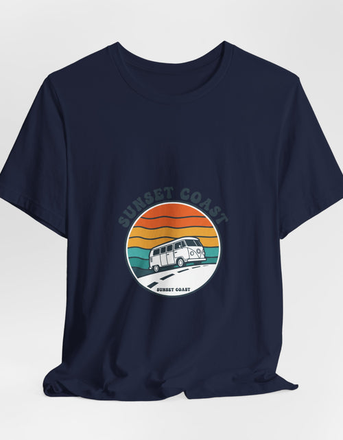 Load image into Gallery viewer, Sunset Coast Retro Surf Graphic Tee | 70s Sunset Shirt, Vintage Palm Postcard
