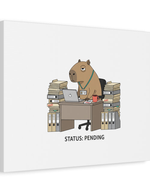 Load image into Gallery viewer, Status: Pending office capybara illustration Canvas | Unhinged Animal Bureaucracy, adulting animal art
