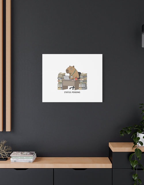 Load image into Gallery viewer, Status: Pending office capybara illustration Canvas | Unhinged Animal Bureaucracy, adulting animal art
