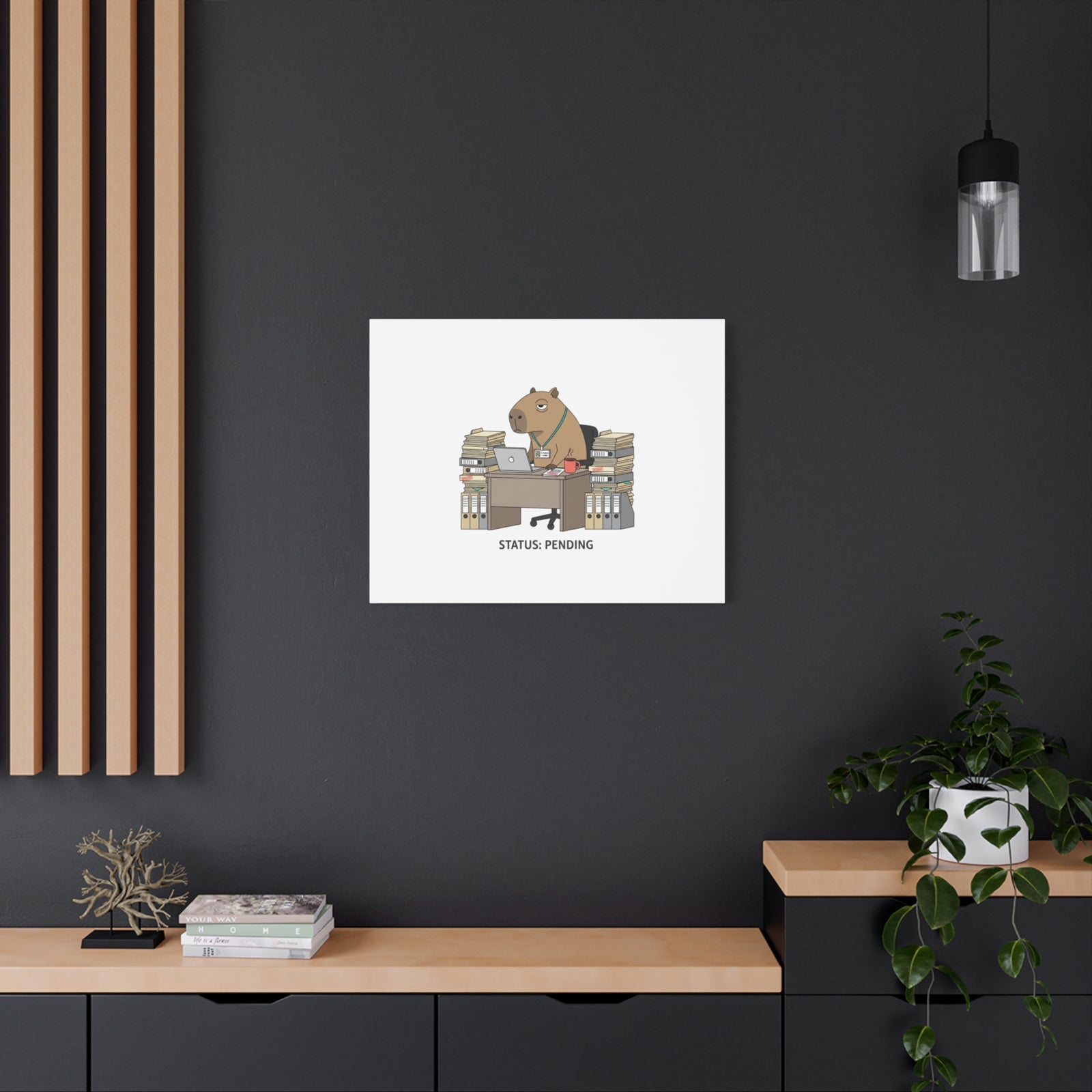 Status: Pending office capybara illustration Canvas | Unhinged Animal Bureaucracy, adulting animal art