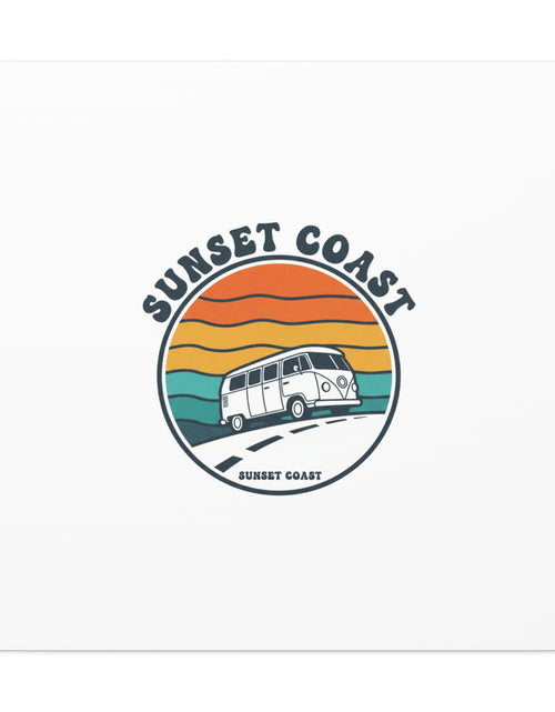 Load image into Gallery viewer, Sunset Coast Retro VW Bus Matte Canvas, 1970s Sunset Palm Poster | Vintage Surf Roadtrip
