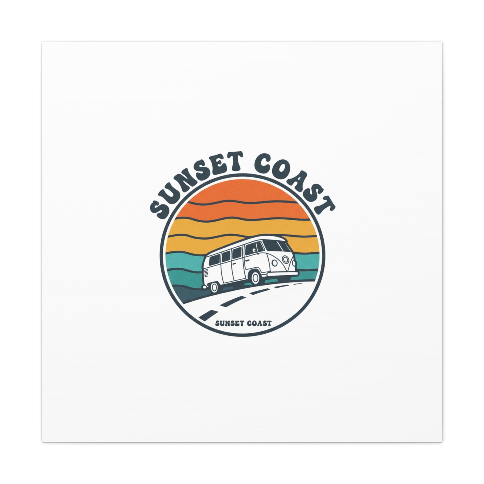 Sunset Coast Retro VW Bus Matte Canvas, 1970s Sunset Palm Poster | Vintage Surf Roadtrip
