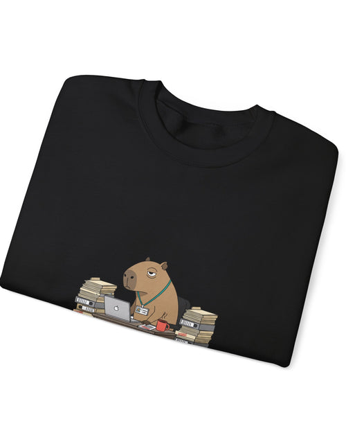Load image into Gallery viewer, Status Pending Raccoon Desk Illustration Sweatshirt | Unhinged Animal Bureaucracy, office raccoon
