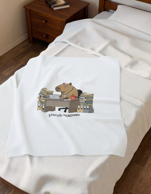Load image into Gallery viewer, Status: Pending office capybara illustration Velveteen Plush Blanket | Unhinged Animal Bureaucracy, deadpan HR meme
