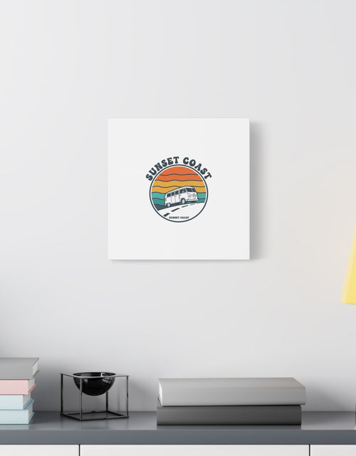 Load image into Gallery viewer, Sunset Coast Retro VW Bus Matte Canvas, 1970s Sunset Palm Poster | Vintage Surf Roadtrip
