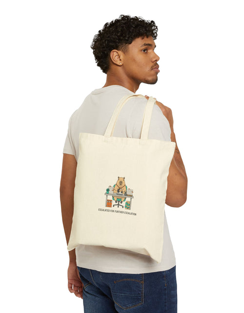 Load image into Gallery viewer, Bear Office Worker Tote, Unhinged Animal Bureaucracy, Deadpan Work Humor
