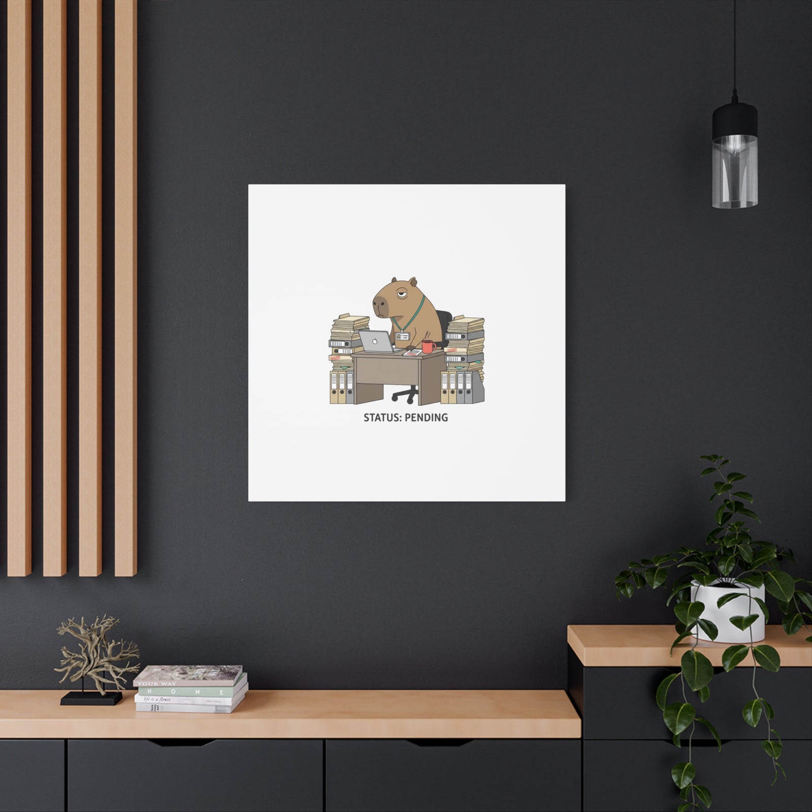 Status: Pending office capybara illustration Canvas | Unhinged Animal Bureaucracy, adulting animal art