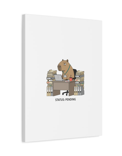 Load image into Gallery viewer, Status: Pending office capybara illustration Canvas | Unhinged Animal Bureaucracy, adulting animal art
