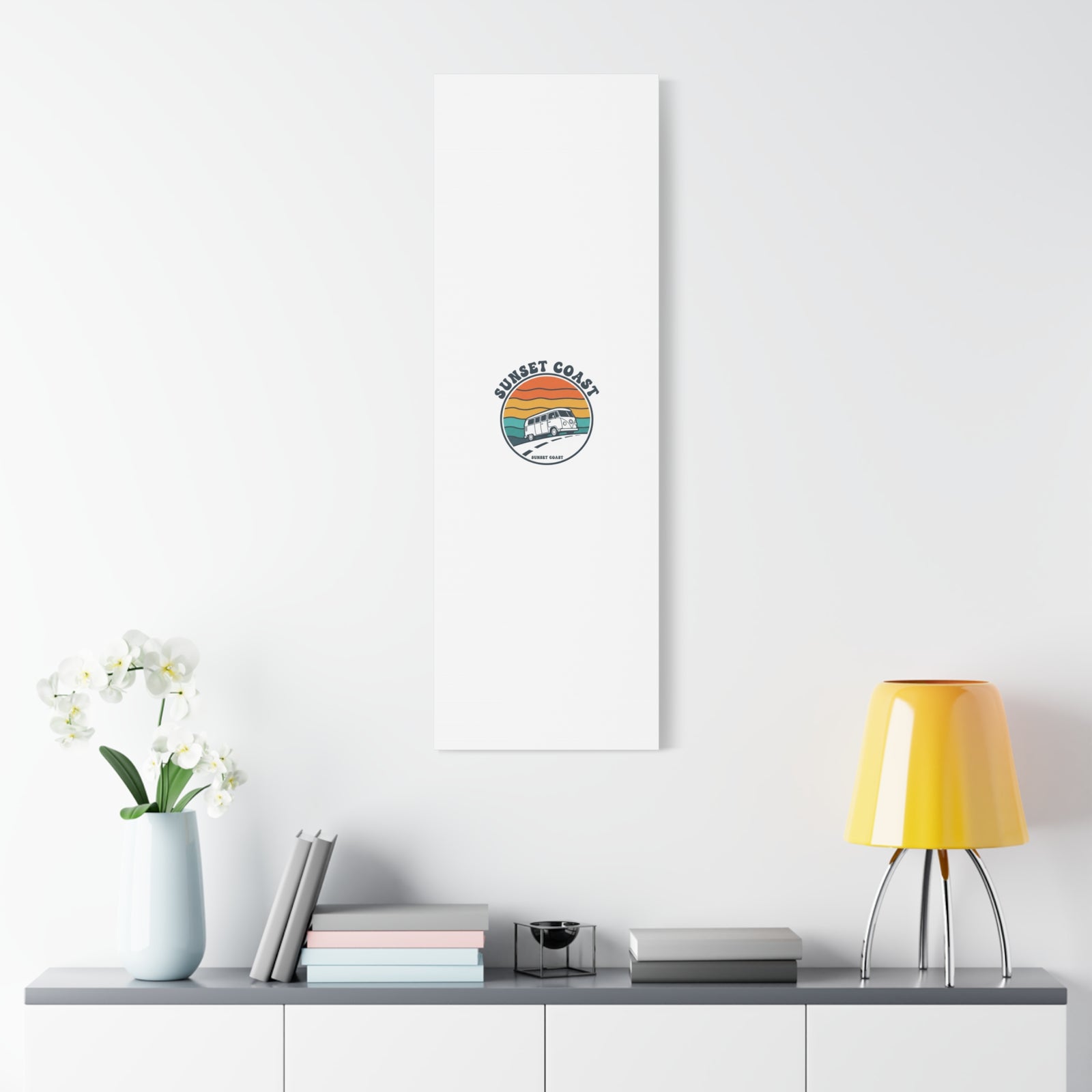 Sunset Coast Retro VW Bus Matte Canvas, 1970s Sunset Palm Poster | Vintage Surf Roadtrip