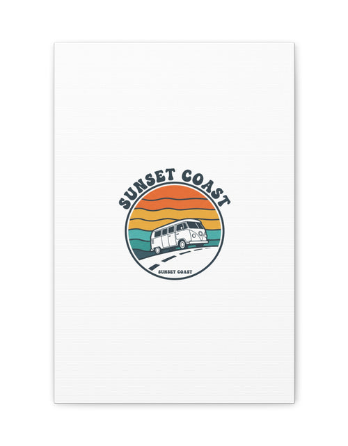 Load image into Gallery viewer, Sunset Coast Retro VW Bus Matte Canvas, 1970s Sunset Palm Poster | Vintage Surf Roadtrip
