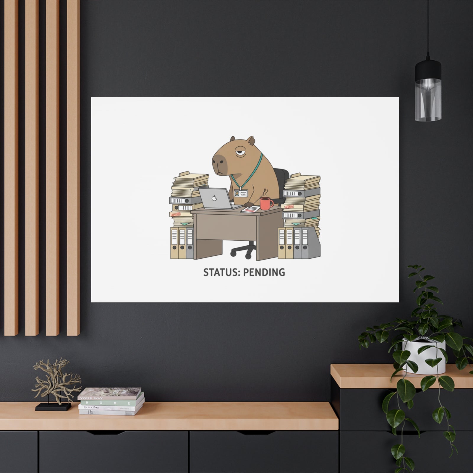 Status: Pending office capybara illustration Canvas | Unhinged Animal Bureaucracy, adulting animal art