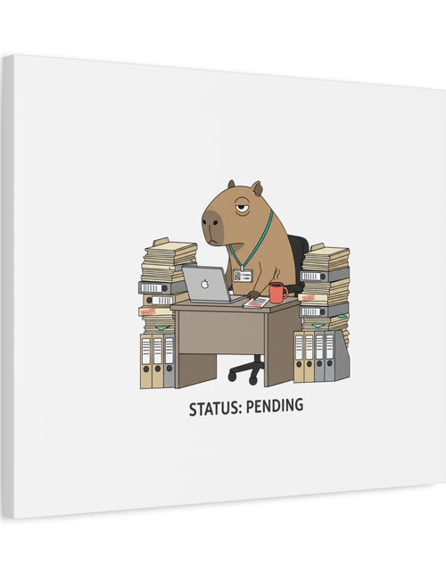 Load image into Gallery viewer, Status: Pending office capybara illustration Canvas | Unhinged Animal Bureaucracy, adulting animal art
