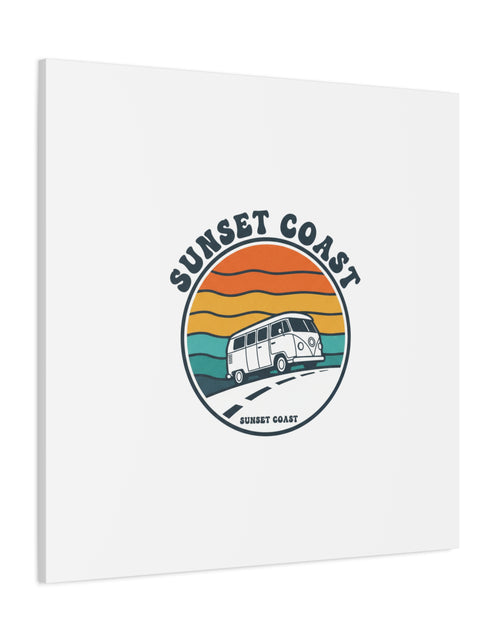 Load image into Gallery viewer, Sunset Coast Retro VW Bus Matte Canvas, 1970s Sunset Palm Poster | Vintage Surf Roadtrip
