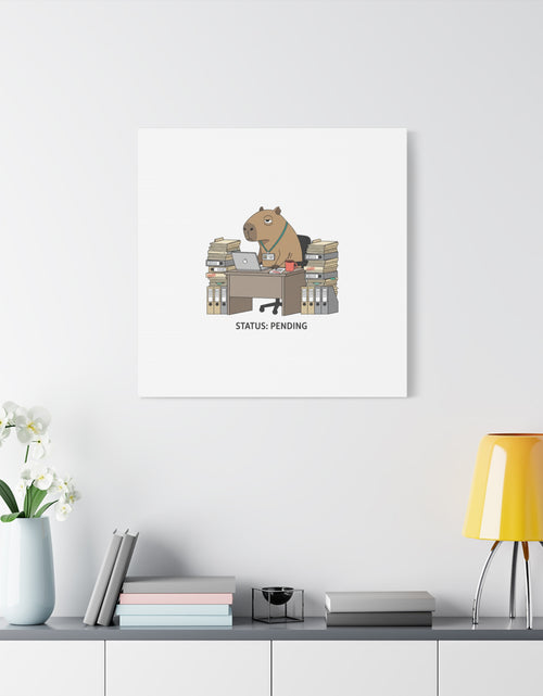 Load image into Gallery viewer, Status: Pending office capybara illustration Canvas | Unhinged Animal Bureaucracy, adulting animal art
