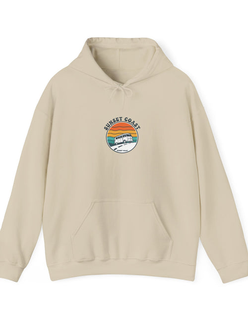 Load image into Gallery viewer, Sunset Coast Retro Surf Hoodie | 70s Sunset, Vintage Palm Graphic
