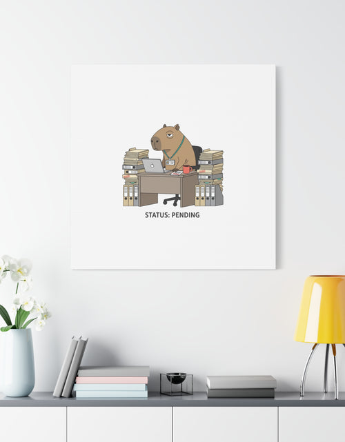 Load image into Gallery viewer, Status: Pending office capybara illustration Canvas | Unhinged Animal Bureaucracy, adulting animal art
