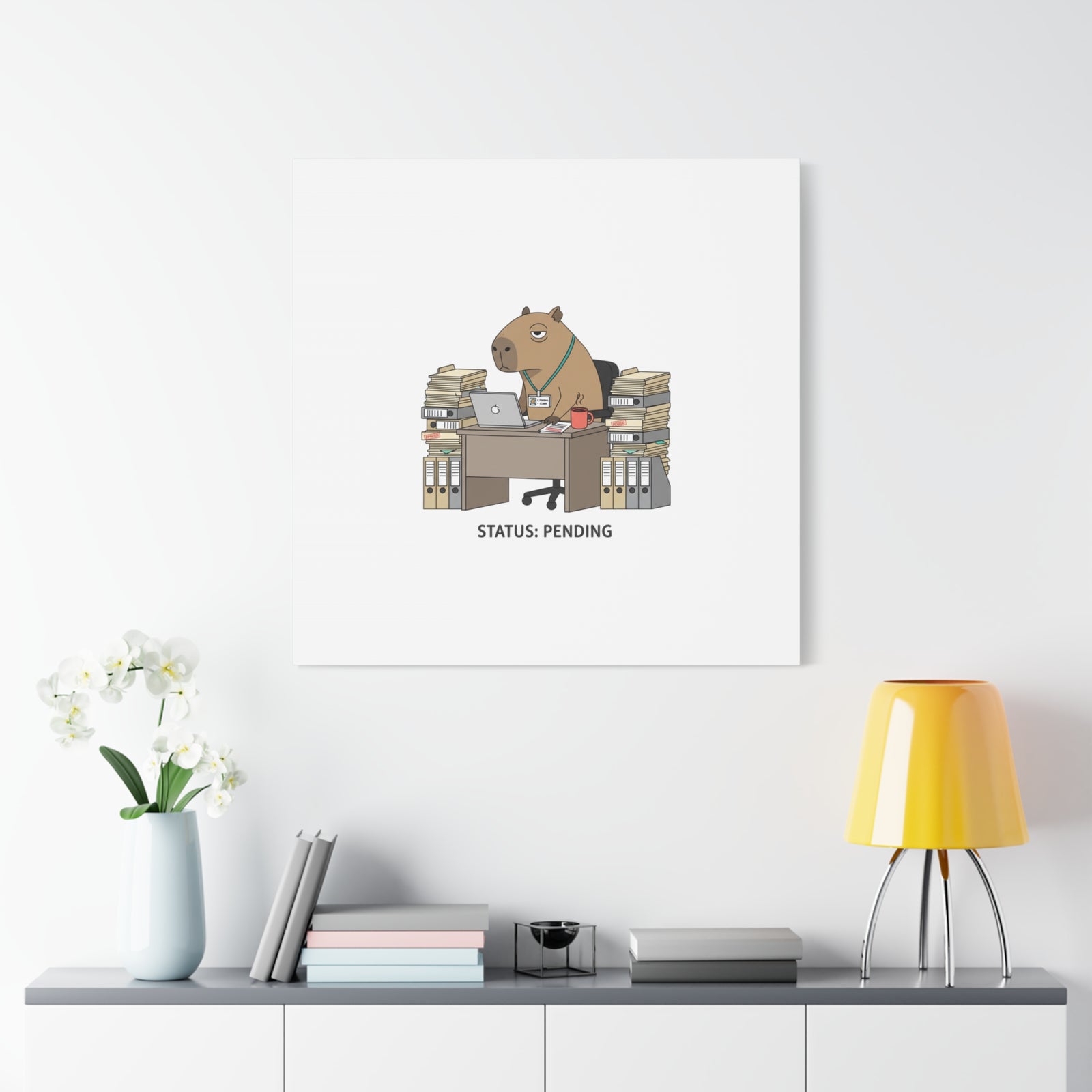 Status: Pending office capybara illustration Canvas | Unhinged Animal Bureaucracy, adulting animal art