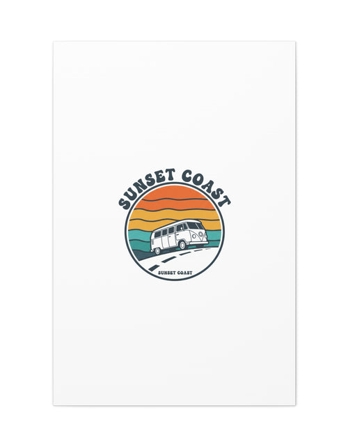 Load image into Gallery viewer, Sunset Coast Retro VW Bus Matte Canvas, 1970s Sunset Palm Poster | Vintage Surf Roadtrip
