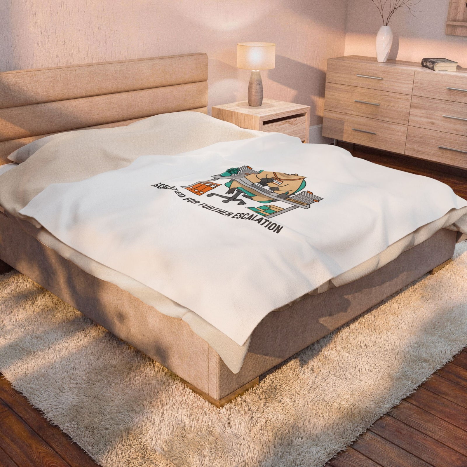 Escalated for Further Escalation Velveteen Blanket | Unhinged Animal Bureaucracy, Office Bear Illustration