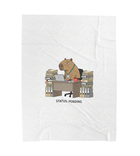 Status: Pending office capybara illustration Velveteen Plush Blanket | Unhinged Animal Bureaucracy, deadpan HR meme