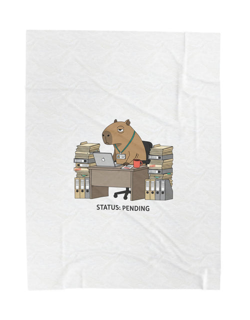 Load image into Gallery viewer, Status: Pending office capybara illustration Velveteen Plush Blanket | Unhinged Animal Bureaucracy, deadpan HR meme
