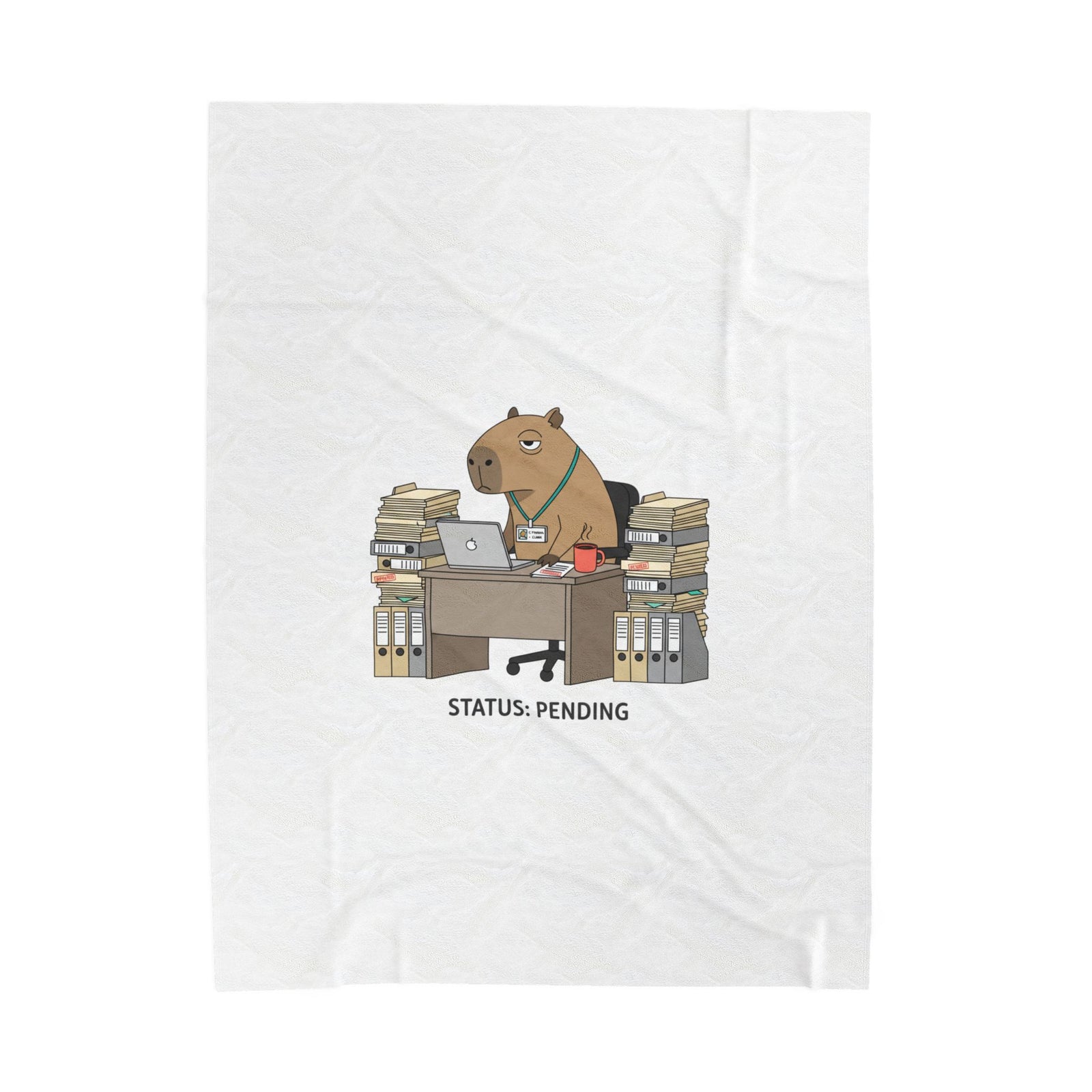 Status: Pending office capybara illustration Velveteen Plush Blanket | Unhinged Animal Bureaucracy, deadpan HR meme