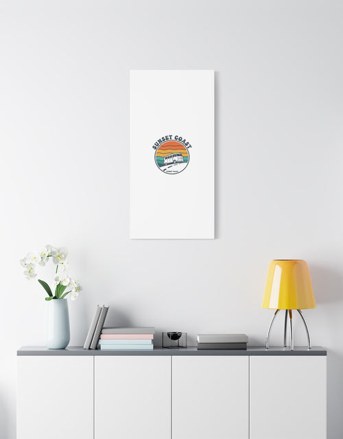 Load image into Gallery viewer, Sunset Coast Retro VW Bus Matte Canvas, 1970s Sunset Palm Poster | Vintage Surf Roadtrip
