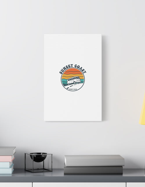 Load image into Gallery viewer, Sunset Coast Retro VW Bus Matte Canvas, 1970s Sunset Palm Poster | Vintage Surf Roadtrip
