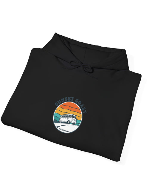 Load image into Gallery viewer, Sunset Coast Retro Surf Hoodie | 70s Sunset, Vintage Palm Graphic
