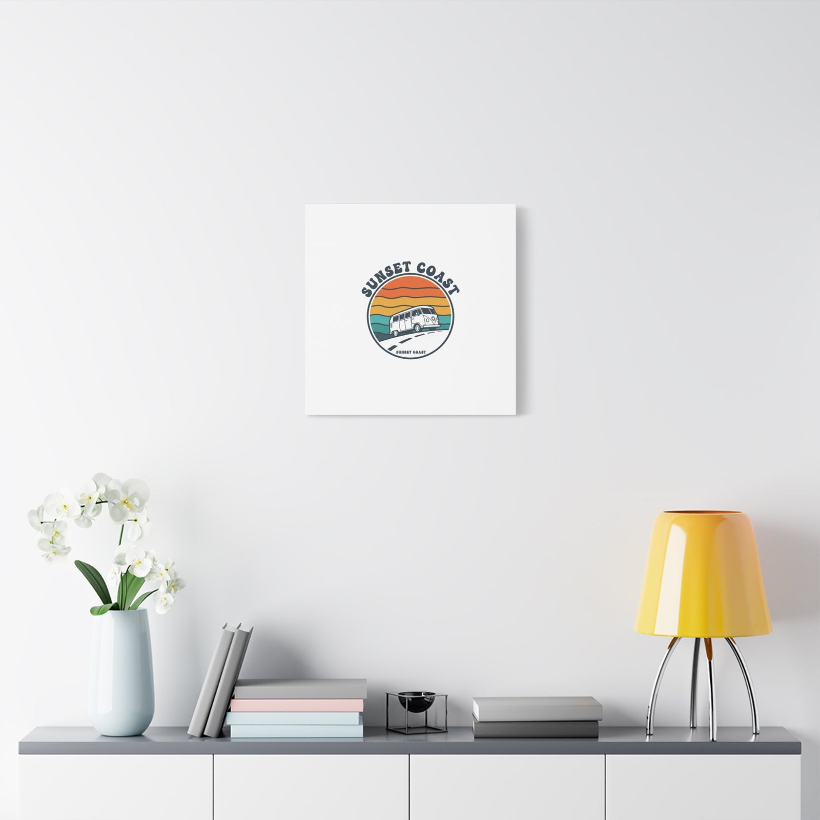 Sunset Coast Retro VW Bus Matte Canvas, 1970s Sunset Palm Poster | Vintage Surf Roadtrip