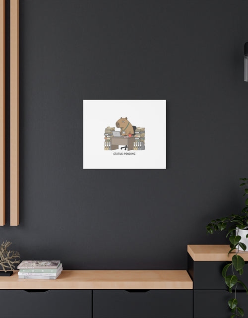 Load image into Gallery viewer, Status: Pending office capybara illustration Canvas | Unhinged Animal Bureaucracy, adulting animal art
