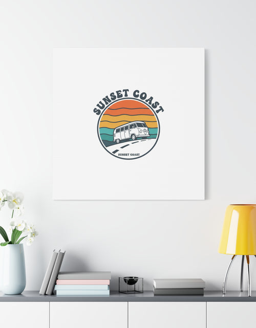 Load image into Gallery viewer, Sunset Coast Retro VW Bus Matte Canvas, 1970s Sunset Palm Poster | Vintage Surf Roadtrip
