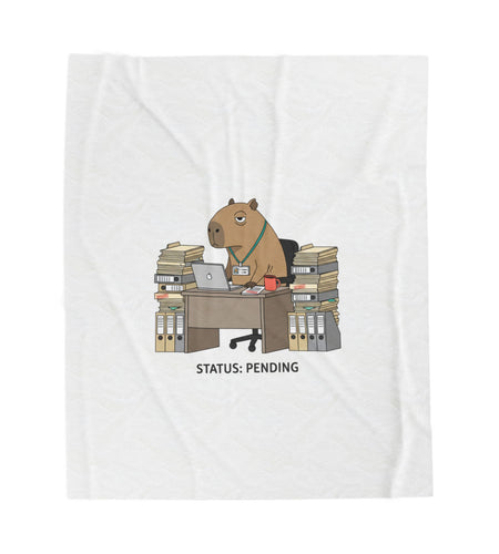 Status: Pending office capybara illustration Velveteen Plush Blanket | Unhinged Animal Bureaucracy, deadpan HR meme