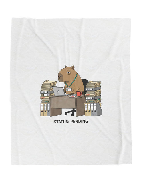 Load image into Gallery viewer, Status: Pending office capybara illustration Velveteen Plush Blanket | Unhinged Animal Bureaucracy, deadpan HR meme

