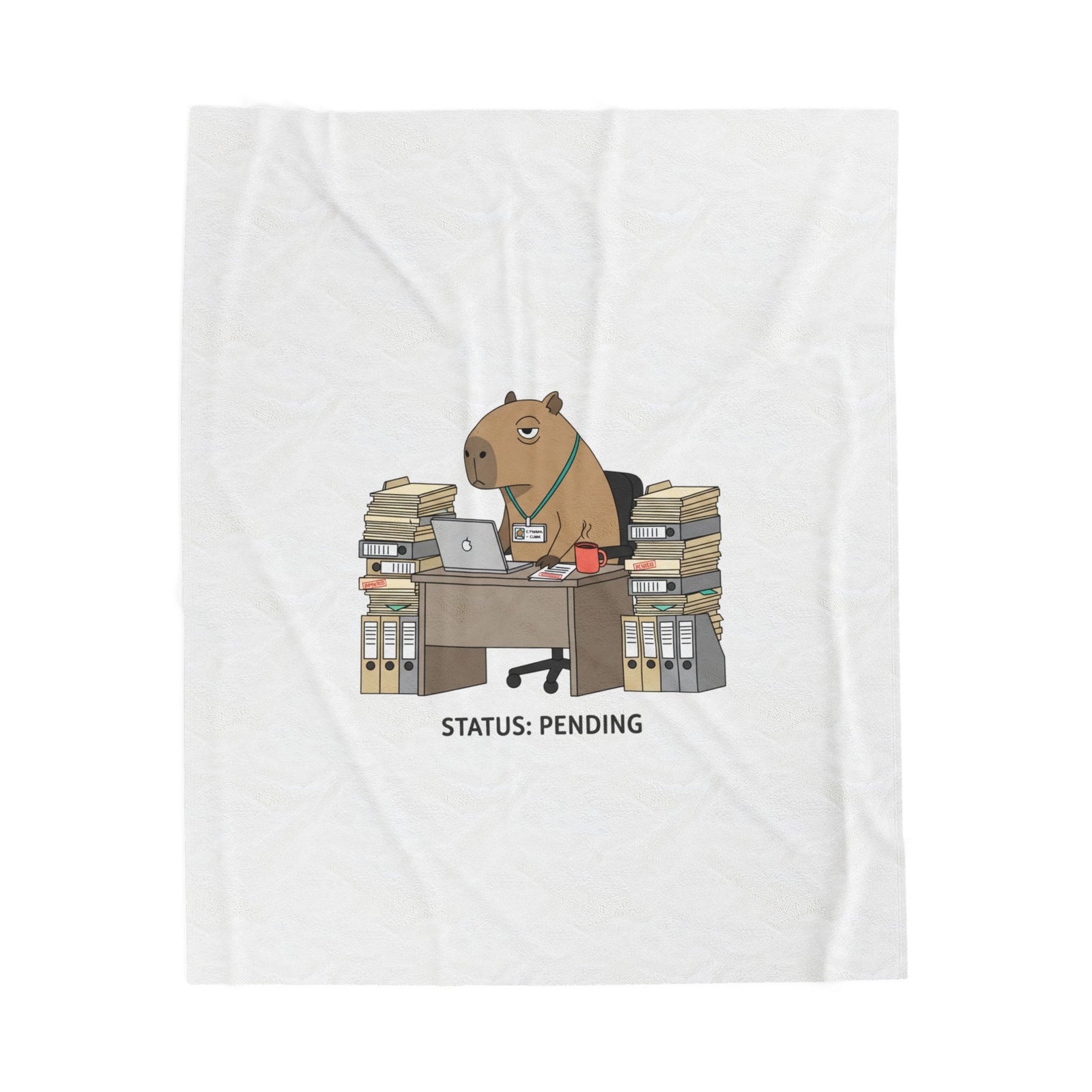 Status: Pending office capybara illustration Velveteen Plush Blanket | Unhinged Animal Bureaucracy, deadpan HR meme