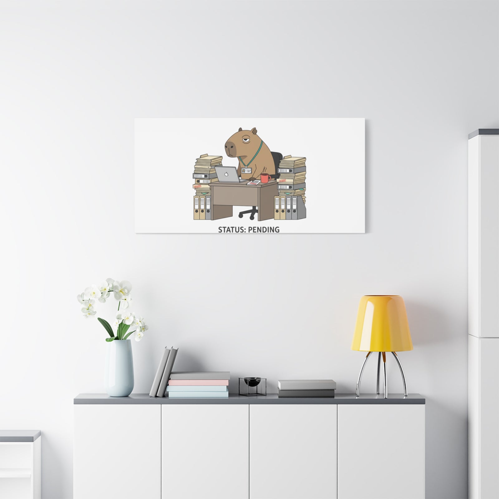 Status: Pending office capybara illustration Canvas | Unhinged Animal Bureaucracy, adulting animal art
