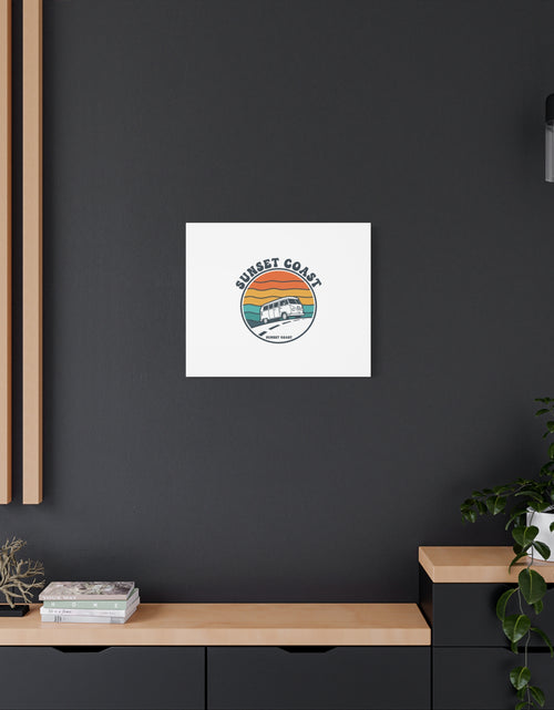 Load image into Gallery viewer, Sunset Coast Retro VW Bus Matte Canvas, 1970s Sunset Palm Poster | Vintage Surf Roadtrip
