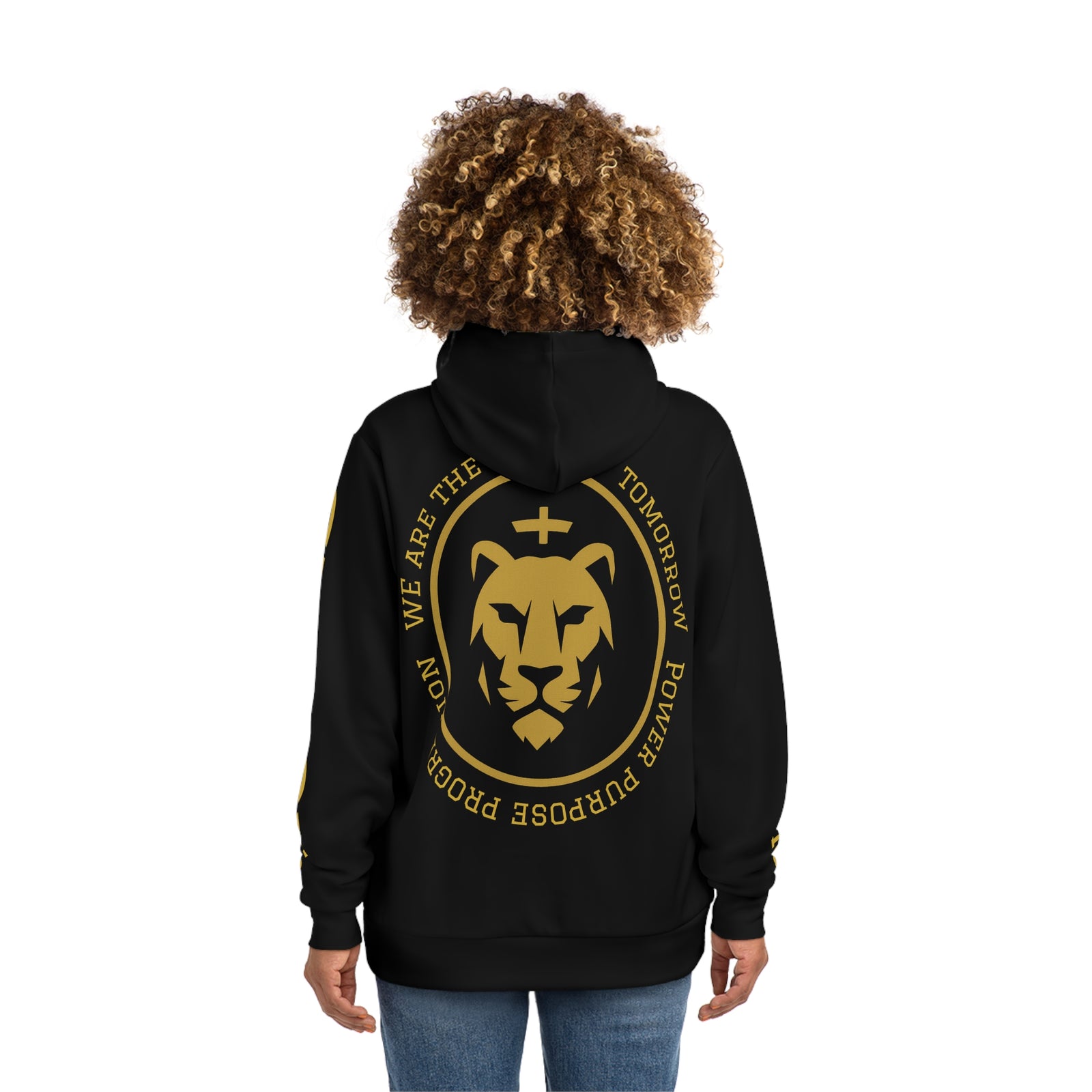 Ancient Future Energy Hoodie — Gold Lion Crest & "We Are The Roots of Tomorrow"