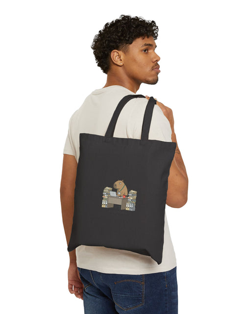Load image into Gallery viewer, Office Bear at Desk Tote | Unhinged Animal Bureaucracy, adulting animal illustration
