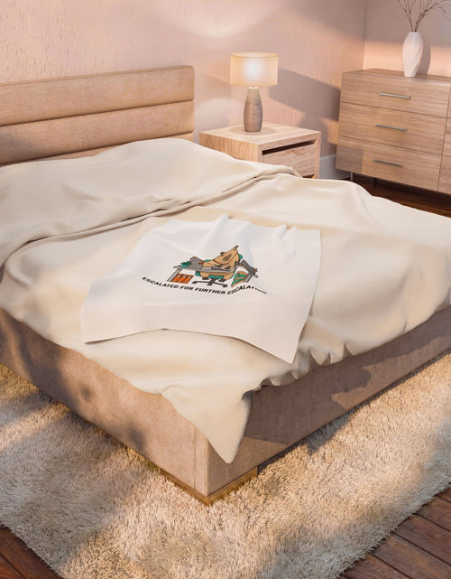Load image into Gallery viewer, Escalated for Further Escalation Velveteen Blanket | Unhinged Animal Bureaucracy, Office Bear Illustration
