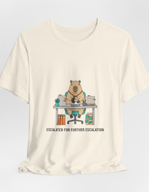 Load image into Gallery viewer, Escalated for Further Escalation Bear Desk Tee | Unhinged Animal Bureaucracy, office bear illustration
