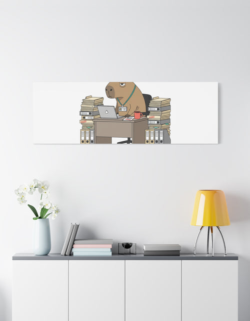 Load image into Gallery viewer, Status: Pending office capybara illustration Canvas | Unhinged Animal Bureaucracy, adulting animal art
