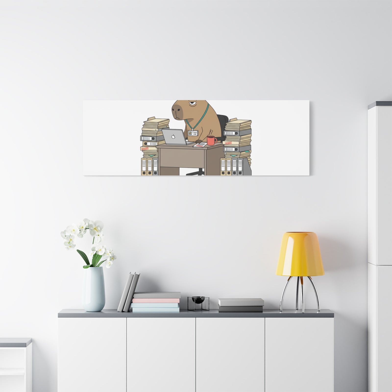 Status: Pending office capybara illustration Canvas | Unhinged Animal Bureaucracy, adulting animal art