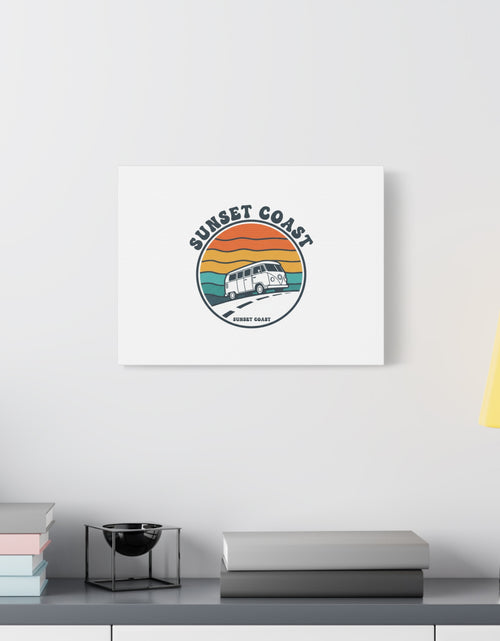Load image into Gallery viewer, Sunset Coast Retro VW Bus Matte Canvas, 1970s Sunset Palm Poster | Vintage Surf Roadtrip
