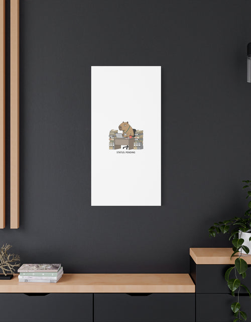 Load image into Gallery viewer, Status: Pending office capybara illustration Canvas | Unhinged Animal Bureaucracy, adulting animal art

