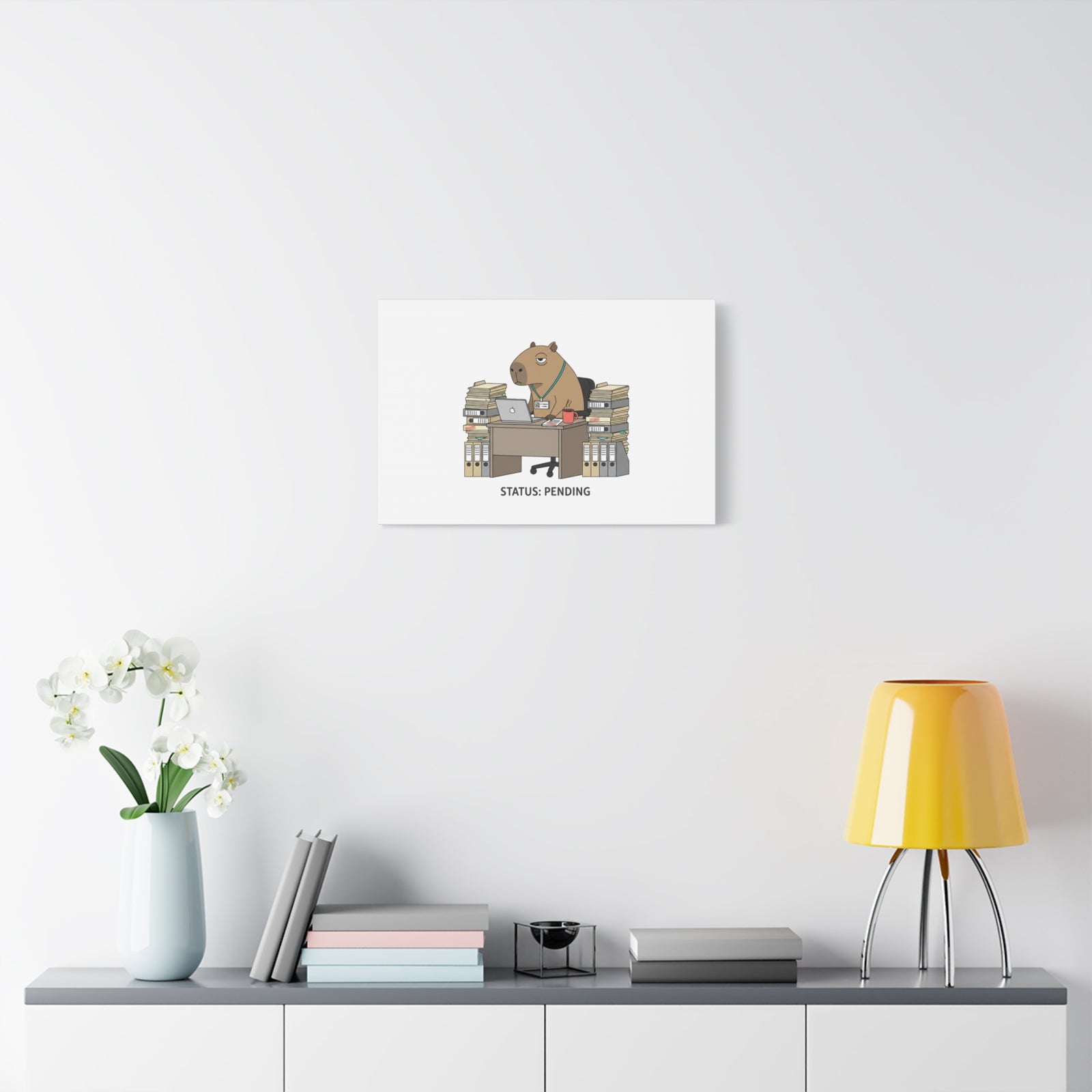 Status: Pending office capybara illustration Canvas | Unhinged Animal Bureaucracy, adulting animal art