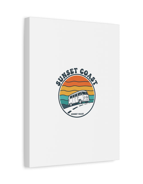 Load image into Gallery viewer, Sunset Coast Retro VW Bus Matte Canvas, 1970s Sunset Palm Poster | Vintage Surf Roadtrip

