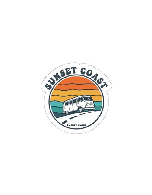 Load image into Gallery viewer, Sunset Coast Retro Van Sticker | 70s Sunset, Vintage Palm Graphic
