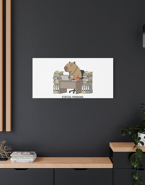 Load image into Gallery viewer, Status: Pending office capybara illustration Canvas | Unhinged Animal Bureaucracy, adulting animal art
