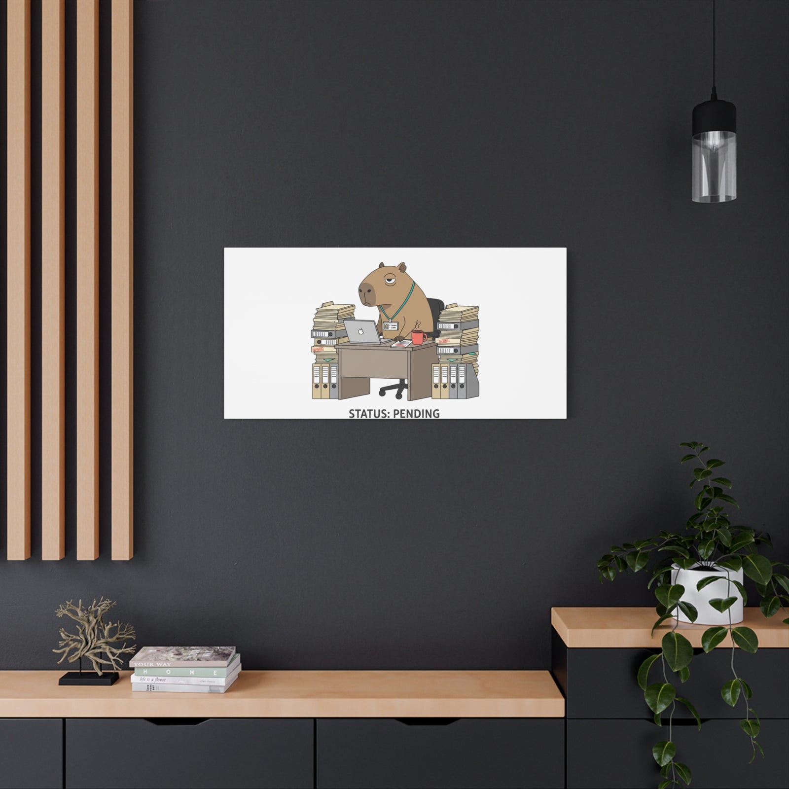 Status: Pending office capybara illustration Canvas | Unhinged Animal Bureaucracy, adulting animal art